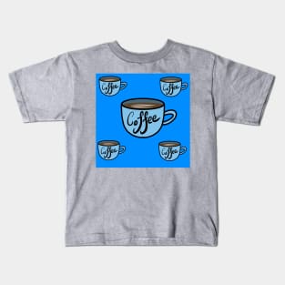 Coffee pattern in blue Kids T-Shirt